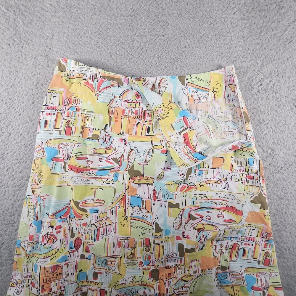 Vtg 90s Y2K Skirt Woman 30"Graphic AOP Print Villa City Eatery Wearable Art Boho - Picture 3 of 10
